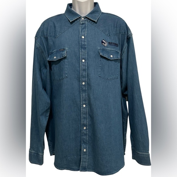 Poncho Mens Shirt Pearl Snap Western Denim Regular‎ Fit Cowboy XXL - Picture 1 of 7